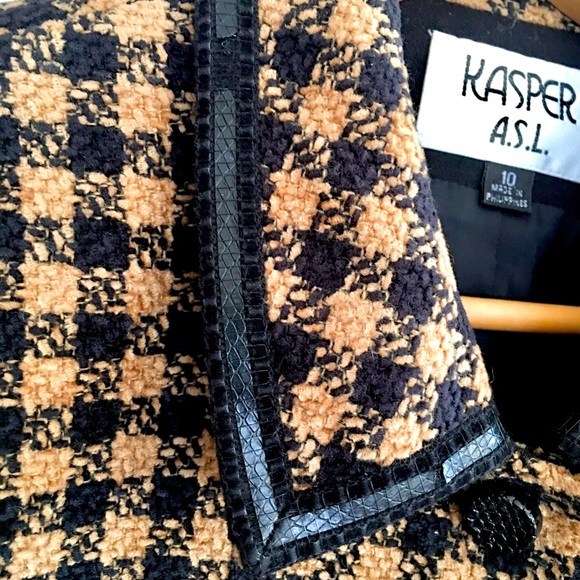 Kasper ASL Houndstooth Jacket with Faux Leather Trim 10 - Picture 10 of 16